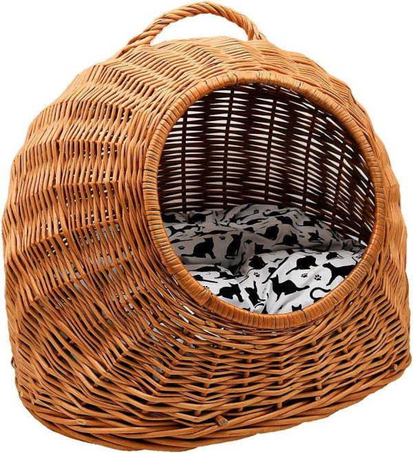 Cat House Lounger Cat Cave Wicker Transport Box Basket with Cushion Braided custom made