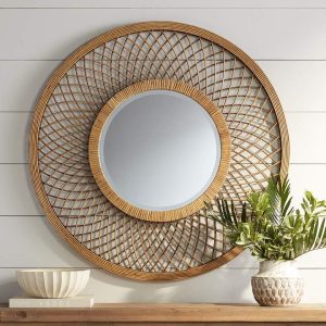 Custom Beautifull Round Rattan Material_ Round Wall Mirror