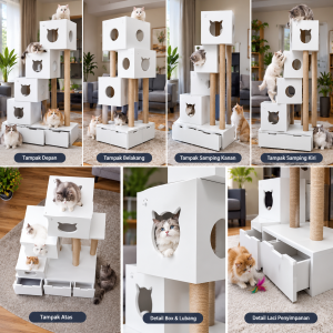 Modern Cat Tower Showcase With Fluffy Cats