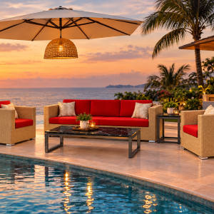Sunset Wicker Lounge by the Infinity Pool