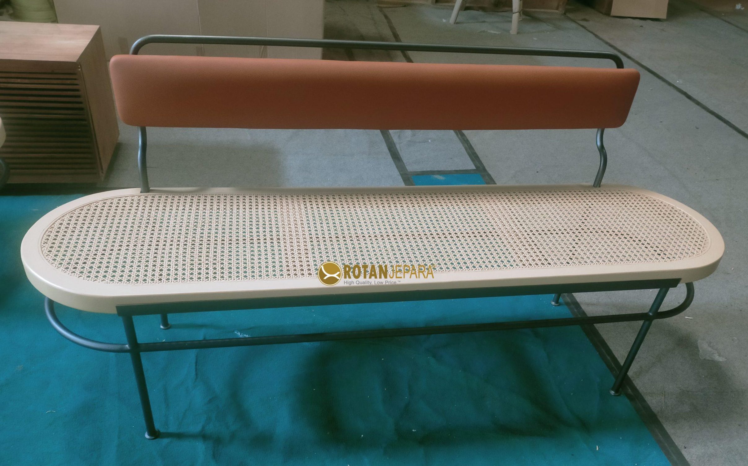 Dubay Bench Rattan with Upholstry Metal Furniture Dubay Bench Rattan with Upholstry Metal Furniture