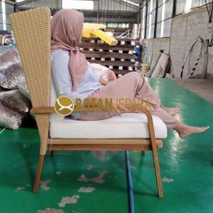 Prabu Women Teak Wicker High Lounge Chair Cafe Furniture