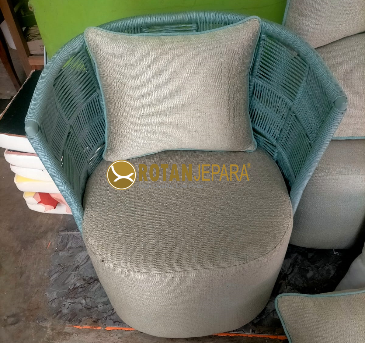 Blue Green Arm Chair Rope Beach Club Furniture Outdoor Blue Green Arm Chair Rope Beach Club Furniture Outdoor
