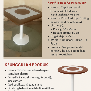 Meja Café Kayu & Besi Minimalis – Custom Persegi / Bulat