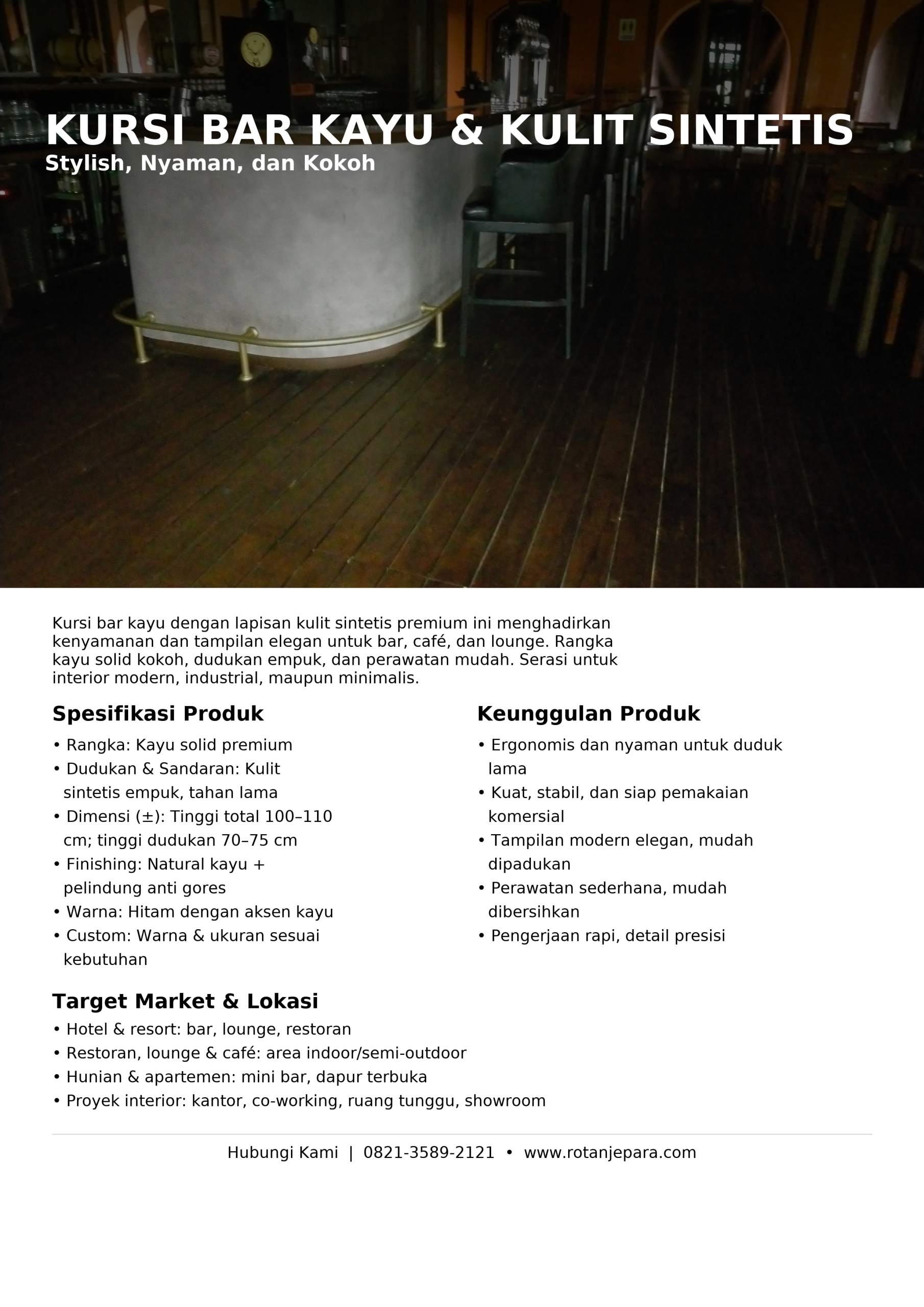 Kursi Bar Kayu & Kulit Sintetis – Stylish, Nyaman, dan Kokoh Kursi Bar Kayu & Kulit Sintetis – Stylish, Nyaman, dan Kokoh