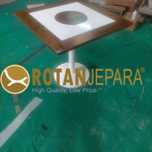 Meja Café Kayu & Besi Minimalis – Custom Persegi / Bulat