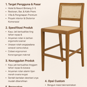 Kursi Bar Kayu Jati dengan Anyaman Rotan – Elegan, Nyaman, dan Tahan Lama untuk Indoor & Semi Outdoor