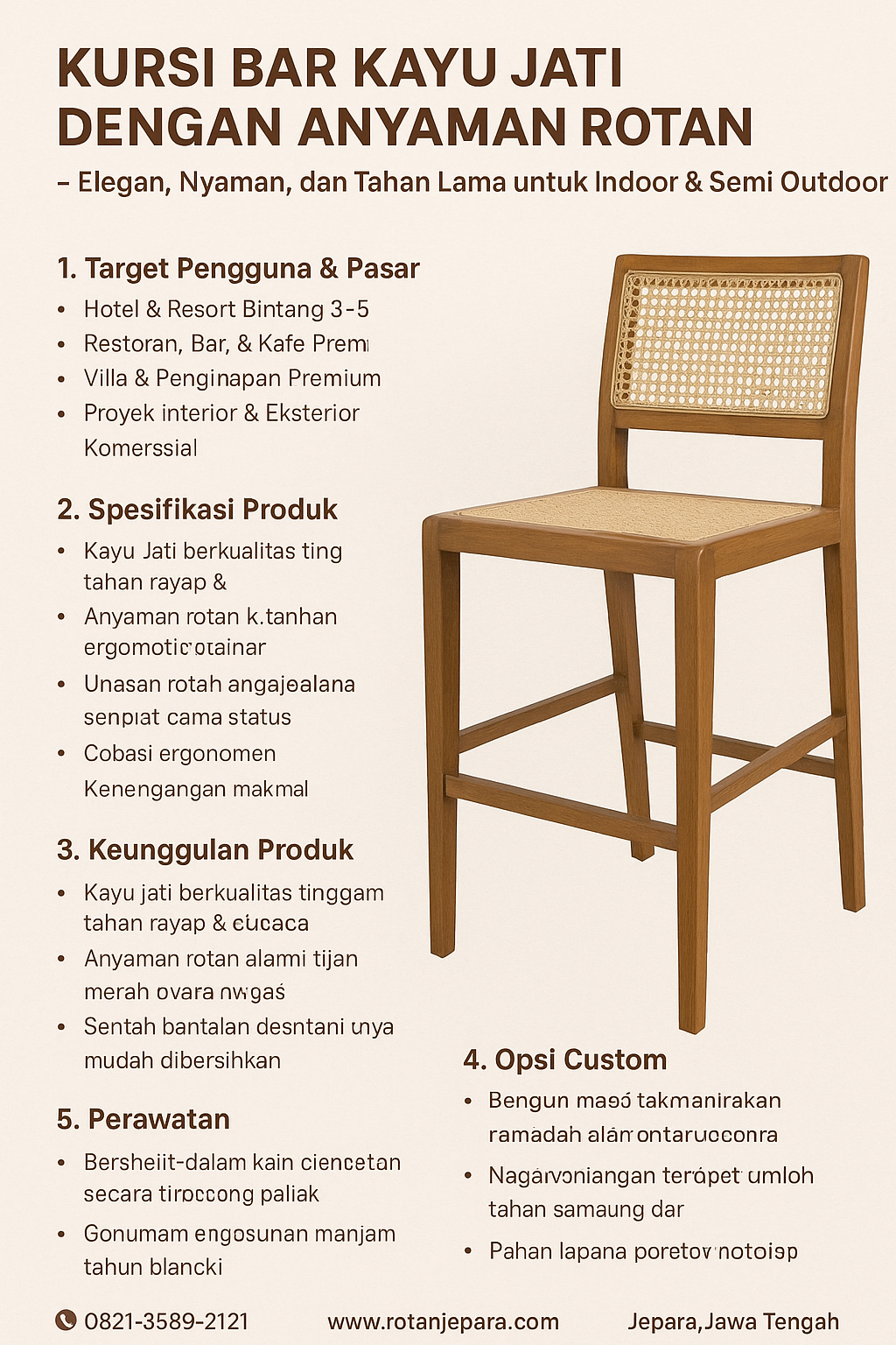 Kursi Bar Kayu Jati dengan Anyaman Rotan – Elegan, Nyaman, dan Tahan Lama untuk Indoor & Semi Outdoor Kursi Bar Kayu Jati dengan Anyaman Rotan – Elegan, Nyaman, dan Tahan Lama untuk Indoor & Semi Outdoor