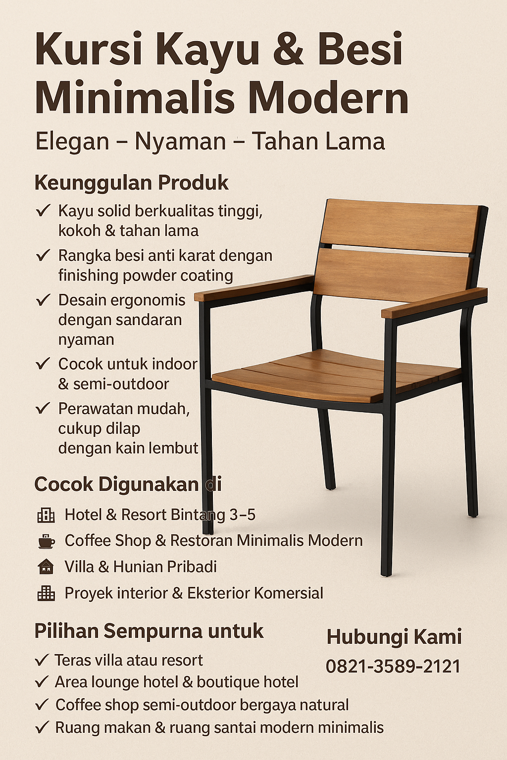 Kursi Kayu & Besi Minimalis Outdoor – Kokoh, Elegan, dan Serbaguna Kursi Kayu & Besi Minimalis Outdoor – Kokoh, Elegan, dan Serbaguna