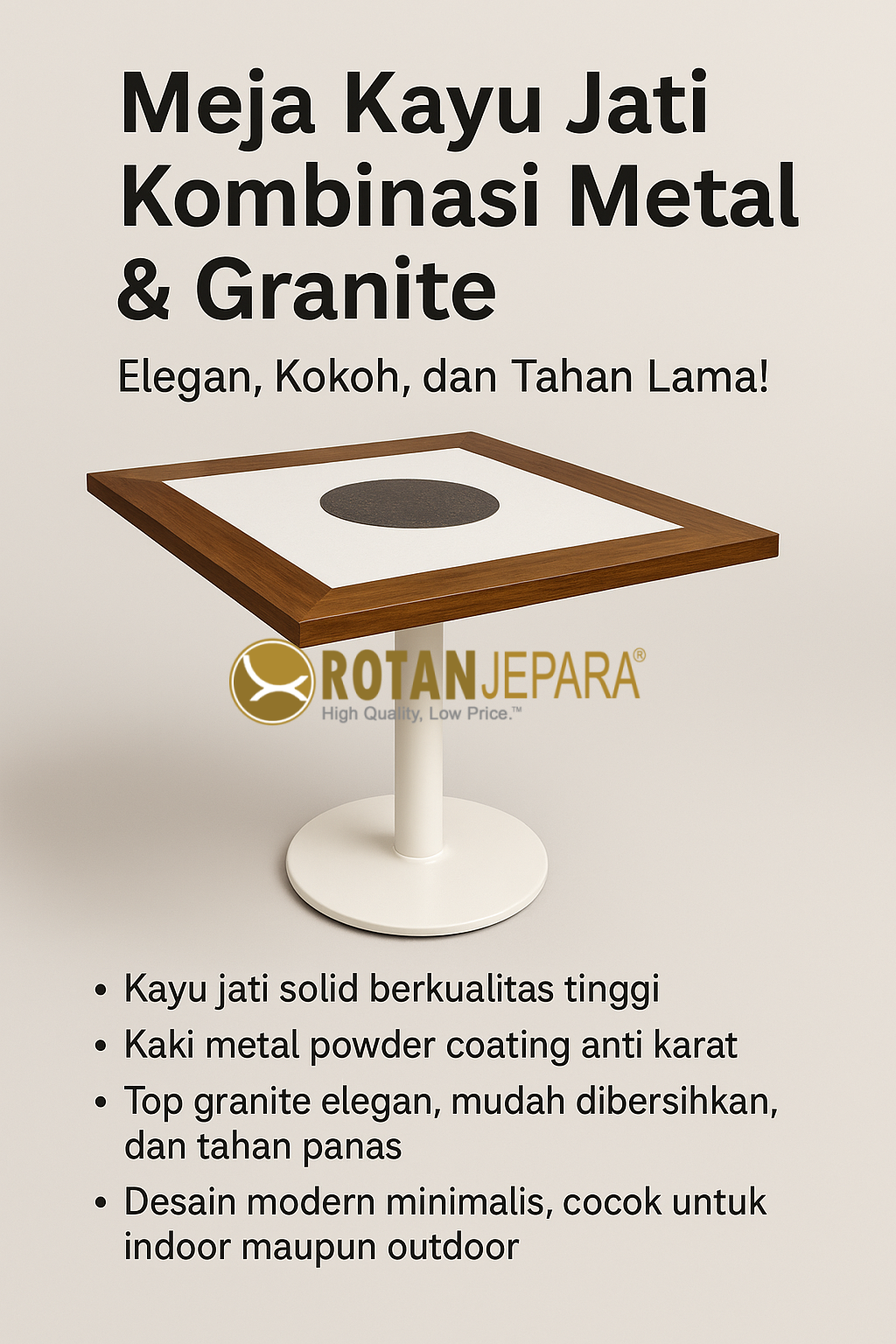 Meja Jati Kombinasi Metal & Granite Mewah Untuk Beach Club Customized Mebel Meja Jati Kombinasi Metal & Granite Mewah Untuk Beach Club Customized Mebel
