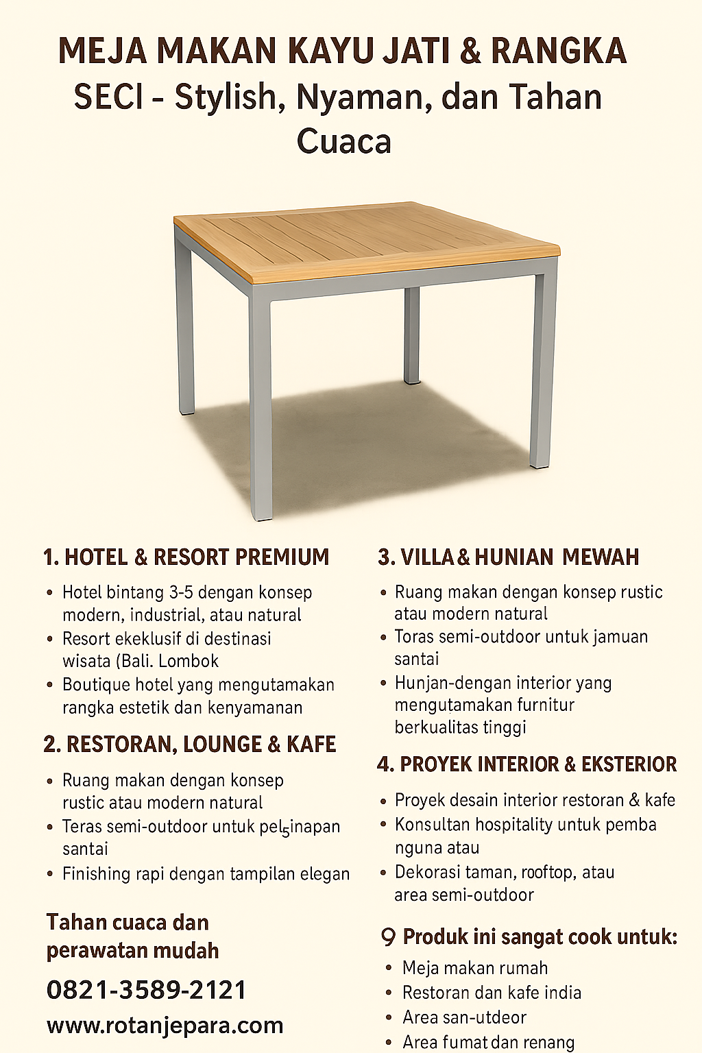 Meja Makan Kayu Jati & Rangka Besi – Minimalis, Kokoh, dan Tahan Lama