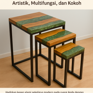 Nested Table Trembesi Resin Hijau – Artistik, Multifungsi, dan Kokoh