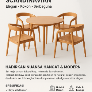 Set Meja Bundar & Kursi Kayu Minimalis Scandinavian – Elegan, Kokoh, dan Serbaguna