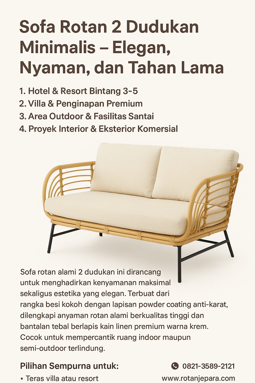 Sofa Rotan 2 Dudukan Minimalis – Elegan, Nyaman, dan Tahan Lama Sofa Rotan 2 Dudukan Minimalis – Elegan, Nyaman, dan Tahan Lama