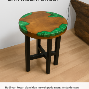 Stool Trembesi Resin Hijau – Unik, Kokoh, dan Artistik