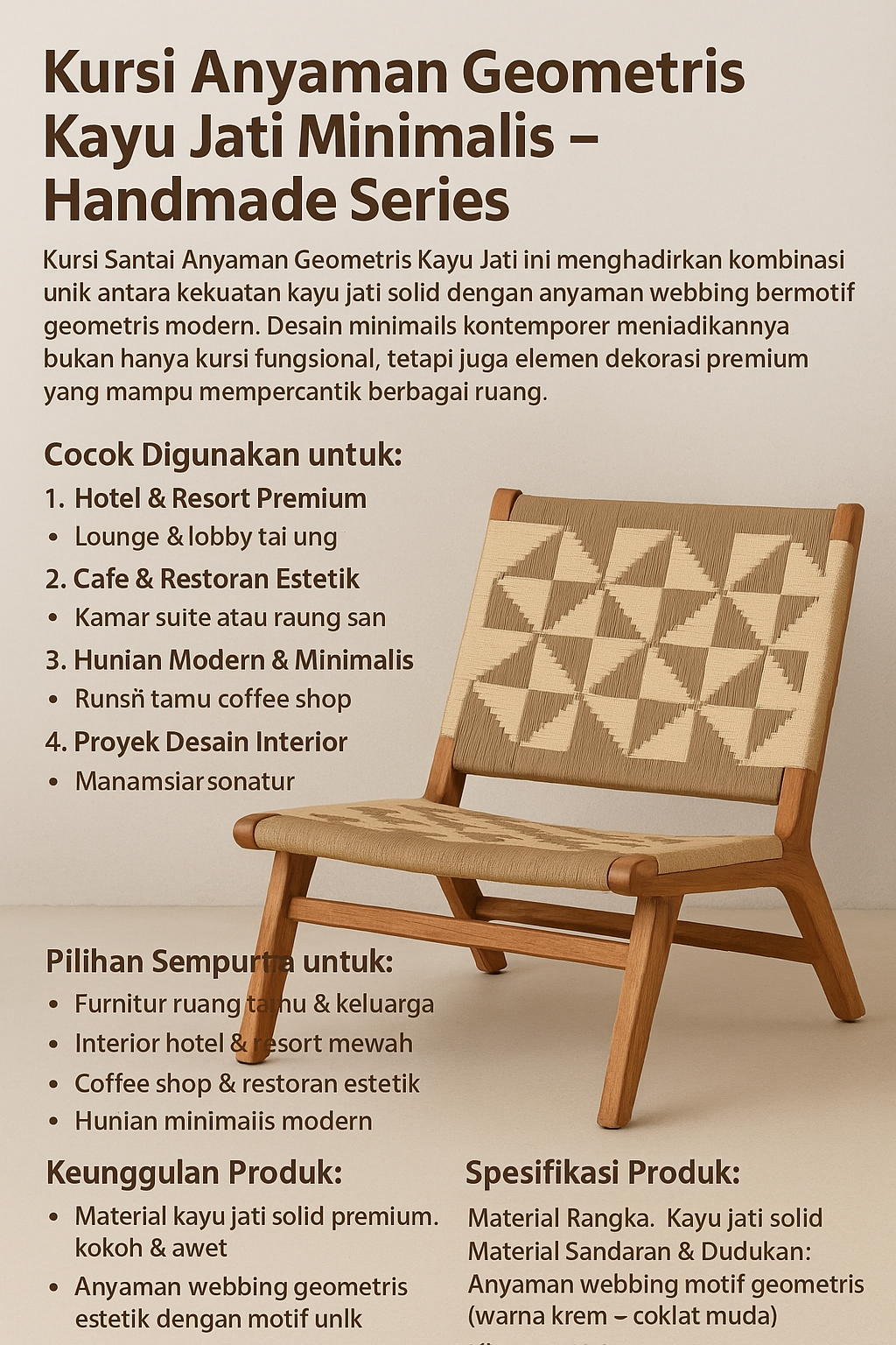 Kursi Anyaman Geometris Kayu Jati Minimalis – Handmade Series Kursi Anyaman Geometris Kayu Jati Minimalis – Handmade Series