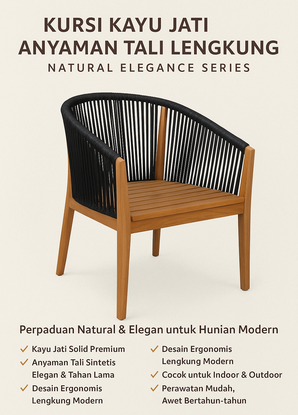 Kursi Kayu Jati Anyaman Tali Lengkung – Natural Elegance Series Kursi Kayu Jati Anyaman Tali Lengkung – Natural Elegance Series