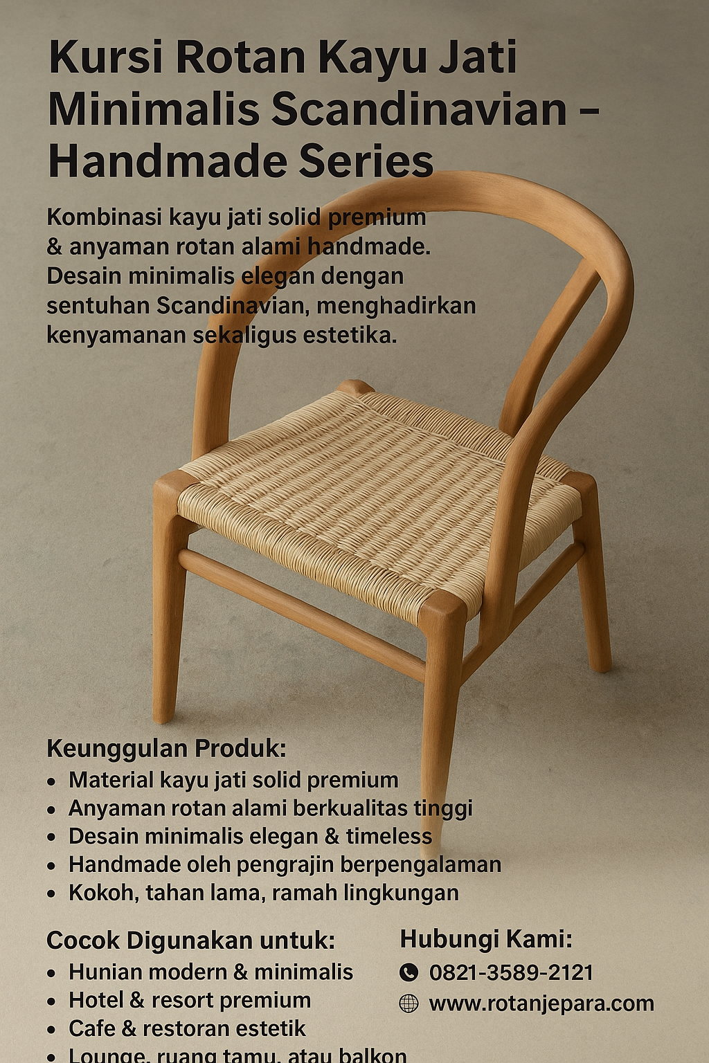 Kursi Rotan Kayu Jati Minimalis Scandinavian – Handmade Series Kursi Rotan Kayu Jati Minimalis Scandinavian – Handmade Series