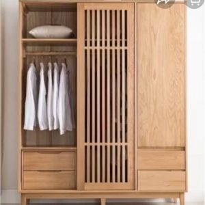 Lemari Pakaian Kayu Jati 3 Pintu Geser – Slatted Classic Wardrobe