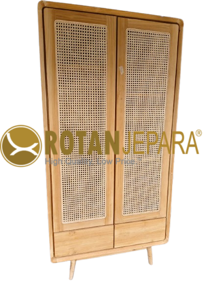 Lemari Pakaian Kayu Jati Rotan Minimalis – Arch Rattan Wardrobe