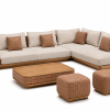 Woven Leather Original Wood and Beige Modular Sofa Set